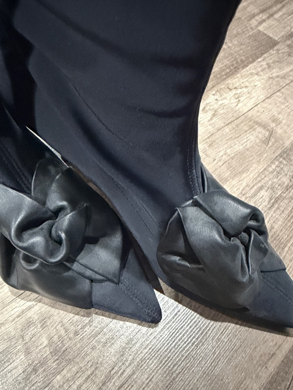 Ras Black Pointed-Toe Knot Sock Heeled Boots - Picture 3 of 5